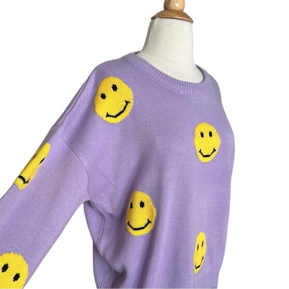 GREY LAB Smiley Face Pullover Sweater Novelty Retro 70s Lavender Size XL - Picture 7 of 16